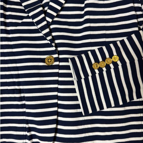 Lauren Ralph Lauren NWT Navy White Striped Cotton Blazer Women’s XL - Picture 6 of 13